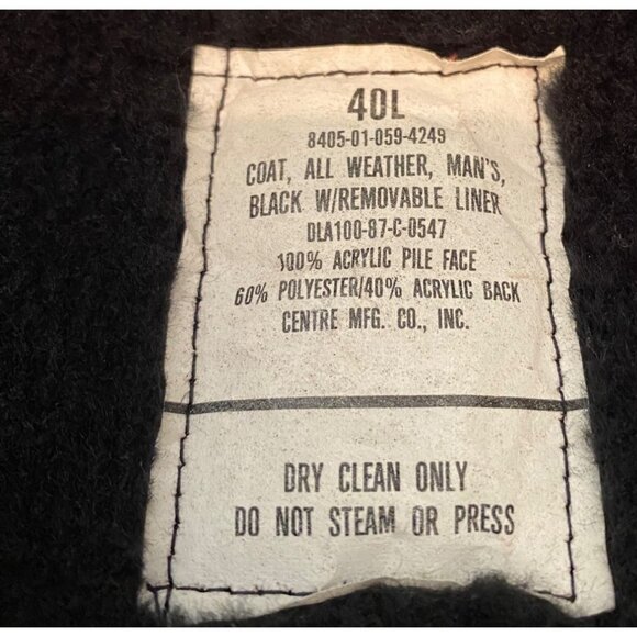 U.S. Military Trench Coat 40L Black Faux Fur Removable Liner Centre Mfg. - Picture 4 of 11